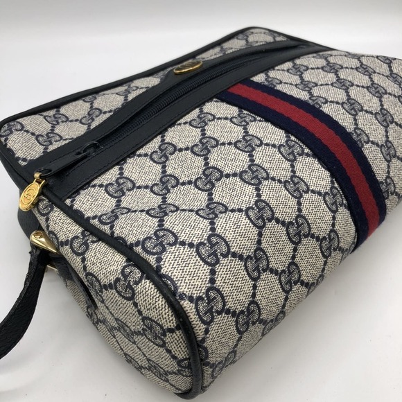 GUCCI 010 378 Shoulder Bag GG Supreme Sherry Leather Navy Old Gucci Women's M... - Picture 5 of 11